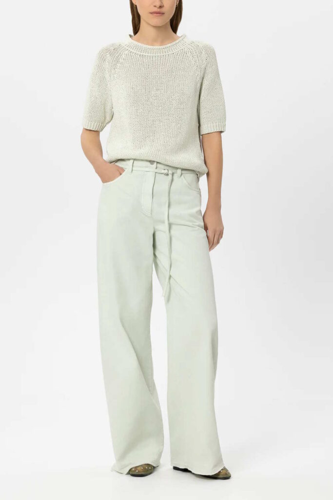 Luisa Cerano Wideleg Denim with Tie Belt Pistachio