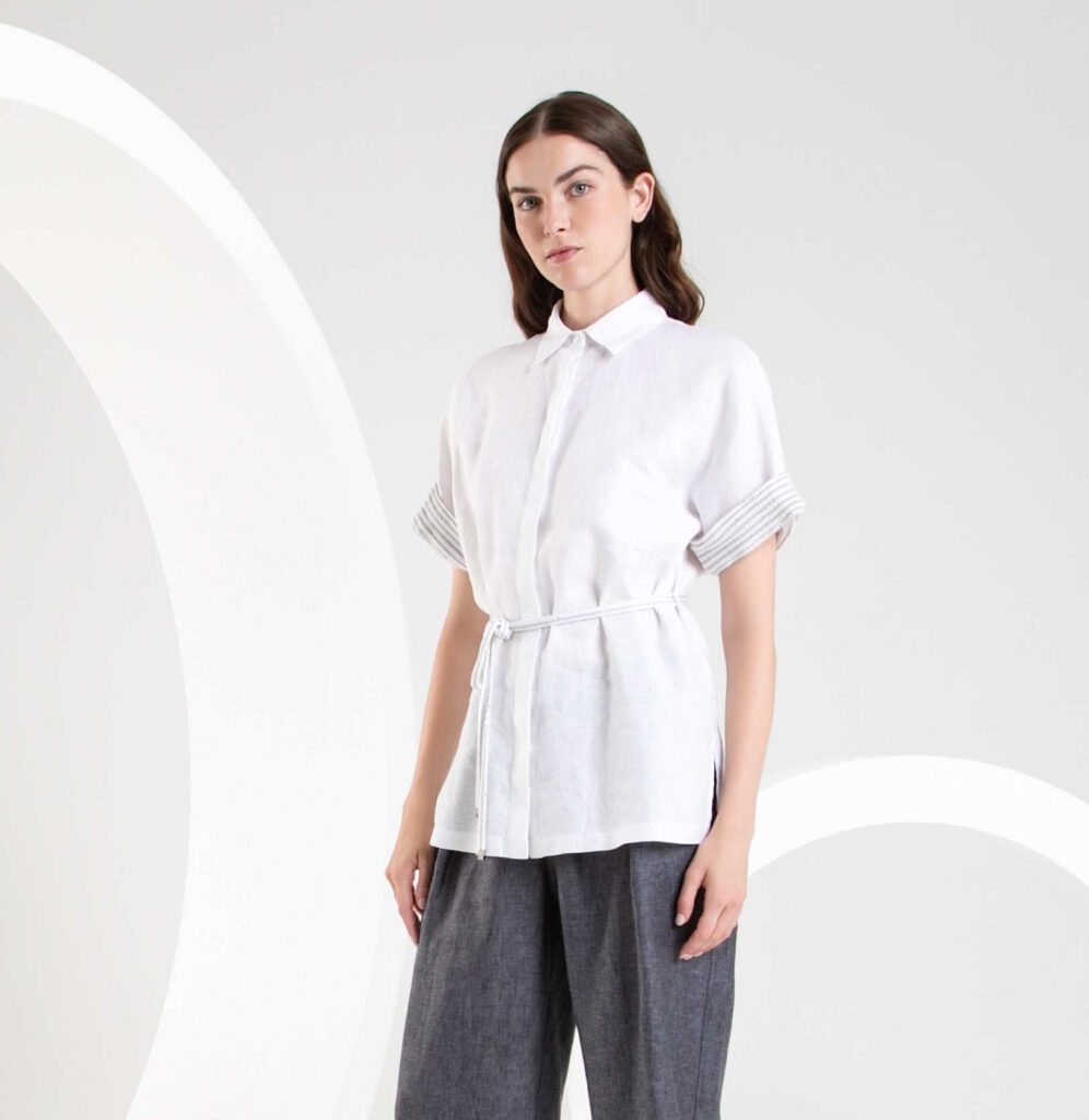 Purotatto Linen Blouse with Sequin Cuffs