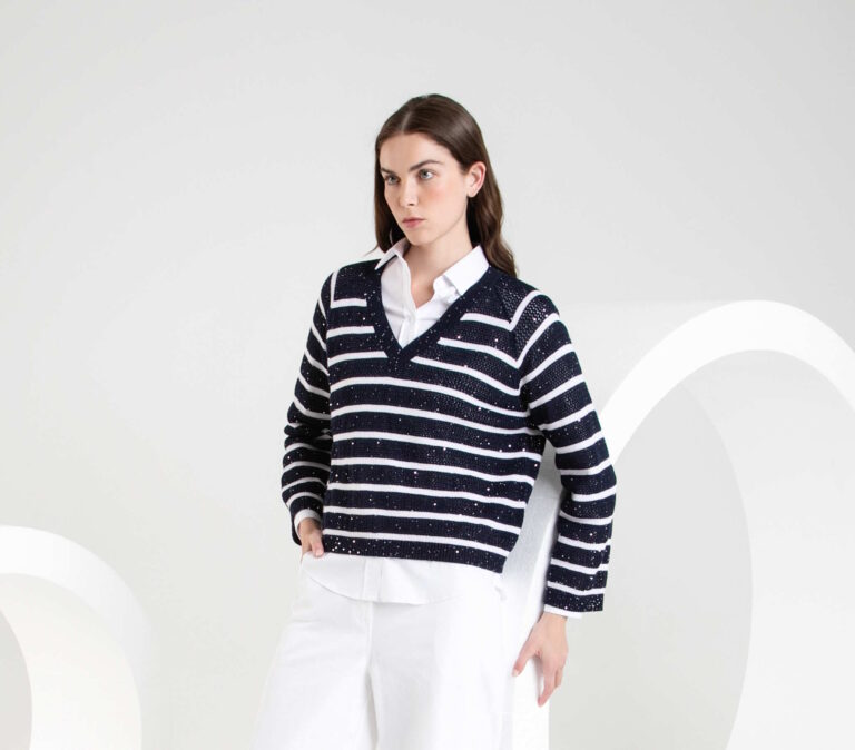 Purotatto Navy and White Stripe Sweater