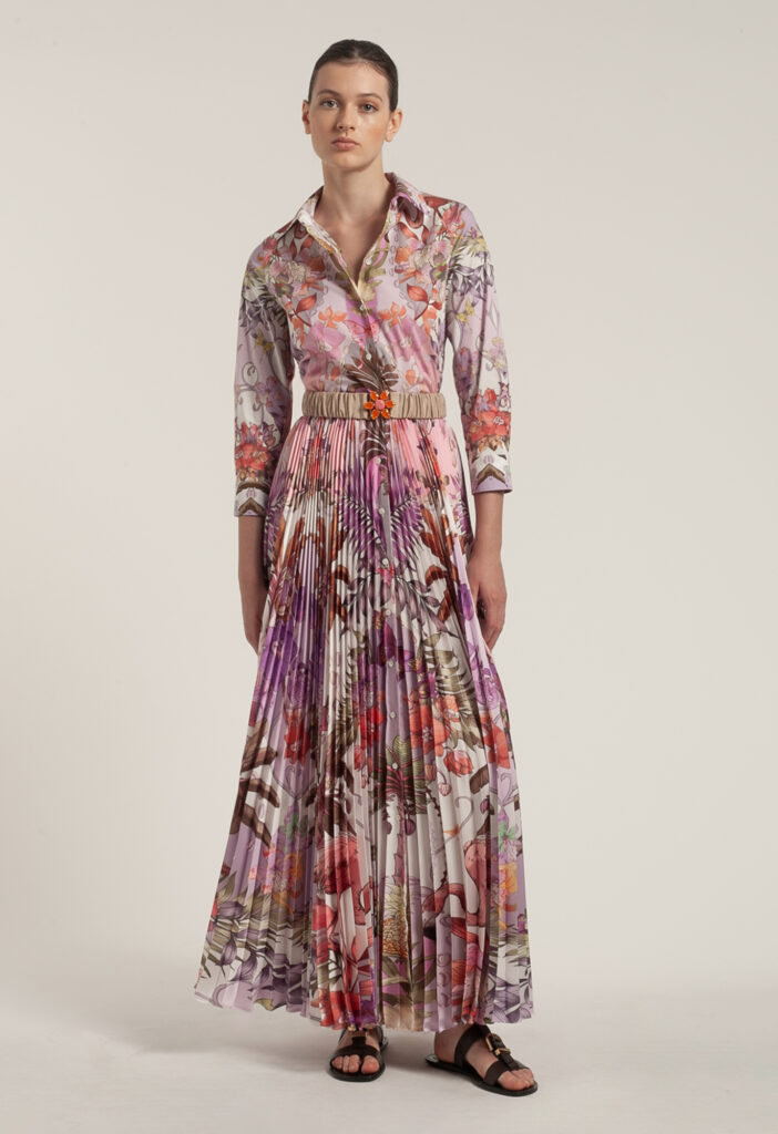 Sara Roka Dress Pink with Pleated Skirt