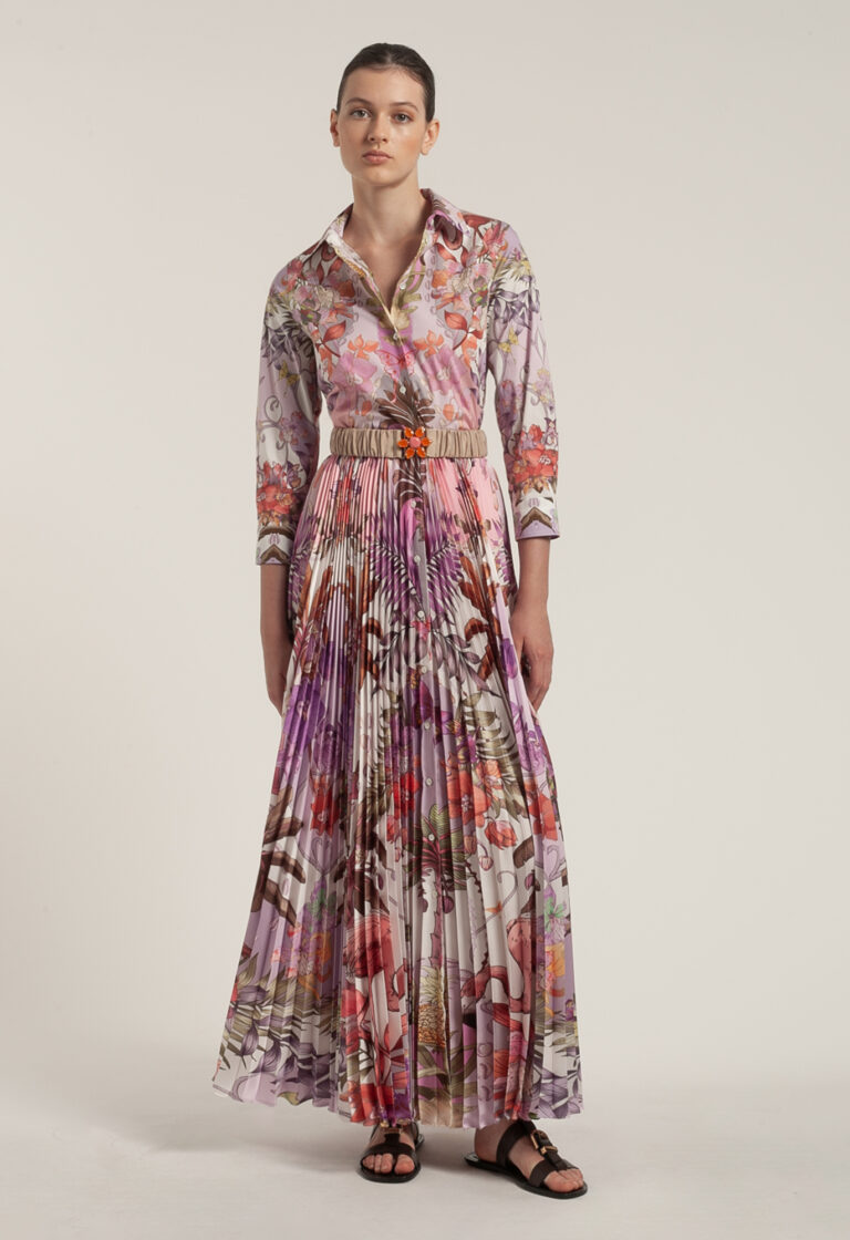 Sara Roka Dress Pink with Pleated Skirt