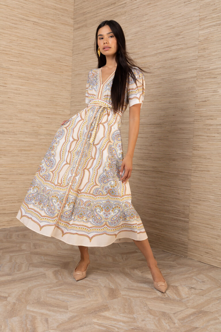 Hale Bob Linen Midi Dress Beige