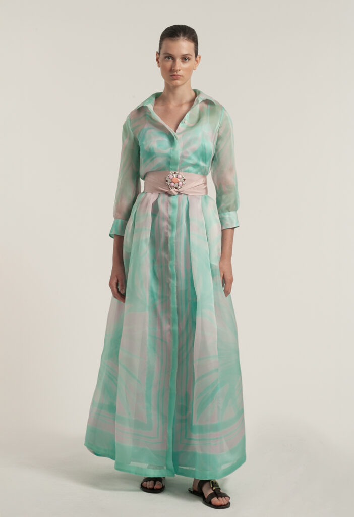 Sara Roka Aqua Green and Rose Dress
