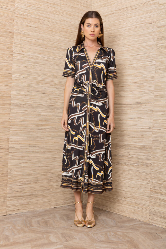 Hale Bob Button Through Long Chain Patterned Dress