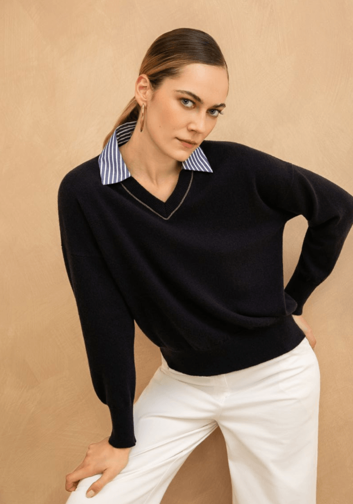 Purotatto Sweater with Shirt Collar Neck